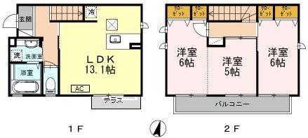 摂州打出住(3LDK/1階)の間取り写真