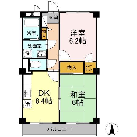 フィネス木太(2DK/1階)の間取り写真