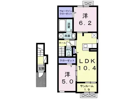 ジラソーレ(2LDK/2階)の間取り写真