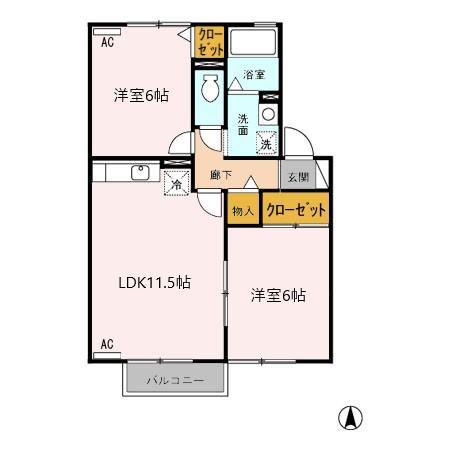 サン東校(2LDK/2階)の間取り写真