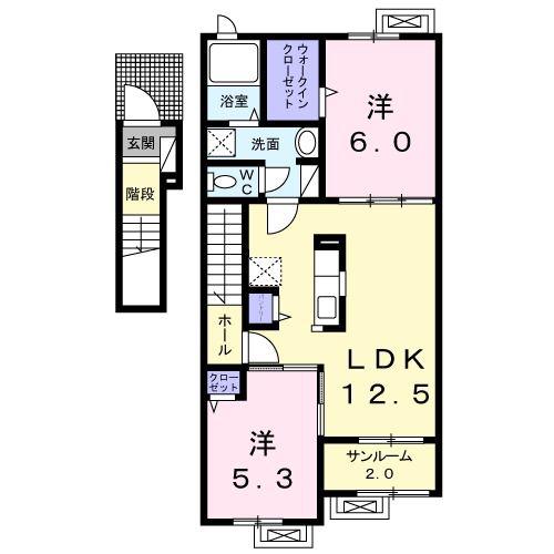ウェルタウンI(2LDK/2階)の間取り写真