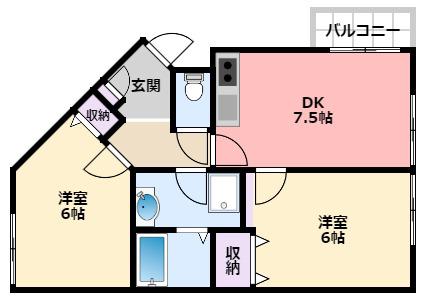 ロアジ甲子園(2DK/3階)の間取り写真