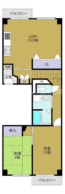 天保山第5コーポ(2LDK/5階)の間取り写真
