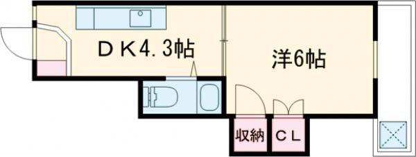 柳川ビル(1DK/2階)の間取り写真