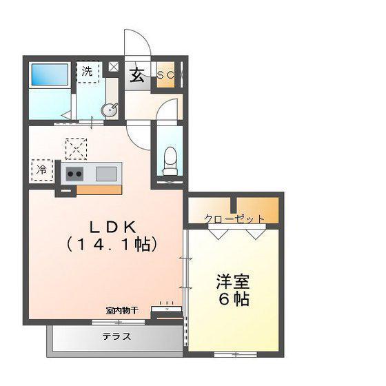ラ ヴィ クレールカルチェ(1LDK/1階)の間取り写真