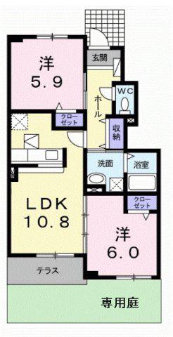グランフルールジャルダン(2LDK/1階)の間取り写真