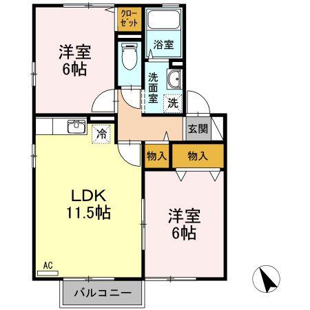 カサグランデM.K B棟(2LDK/2階)の間取り写真