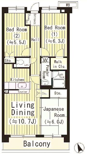 ファインクレスト若葉台(3LDK/5階)の間取り写真