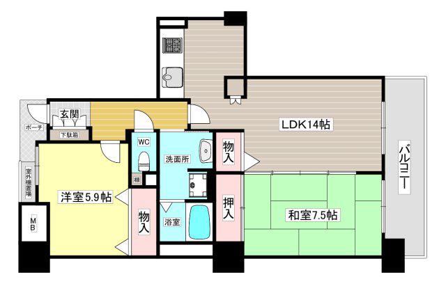 アクタ西宮 西館(2LDK/7階)の間取り写真