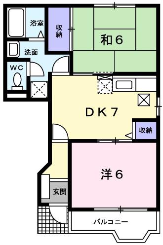 シャトー北新町II(2DK/1階)の間取り写真