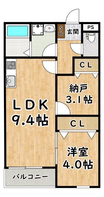 EIJU加島B(1SLDK/1階)の間取り写真