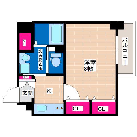 グローハイツ平野本町(1K/5階)の間取り写真