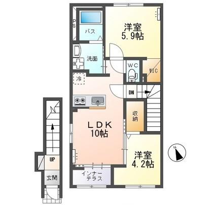 水戸市笠原町アパート A棟(2LDK/2階)の間取り写真