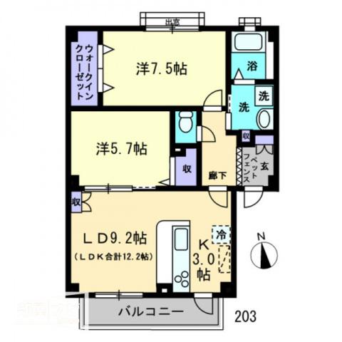 フォブールイースト(2LDK/2階)の間取り写真