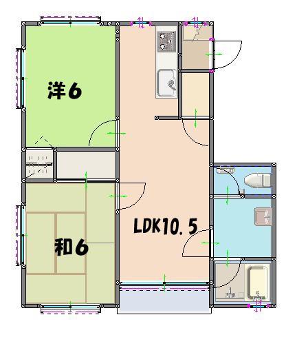 ハーモニーハイツC棟(2LDK/2階)の間取り写真