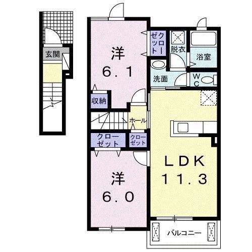 オーフィールドIII A(2LDK/2階)の間取り写真