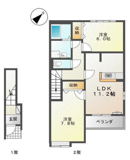 ウィステリア王司3番館(2LDK/2階)の間取り写真