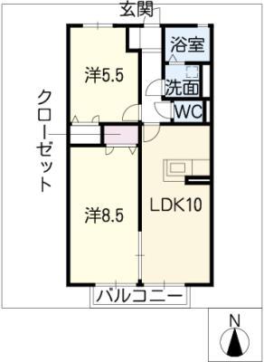アウラガーデンA棟(2LDK/1階)の間取り写真