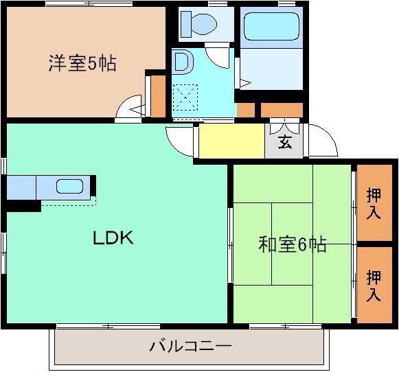 セロウタウンD(2LDK/2階)の間取り写真