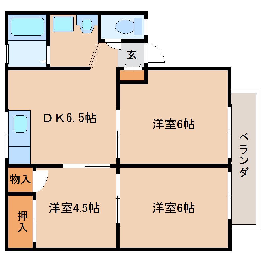 シルクパレスはぎわら(3DK/2階)の間取り写真