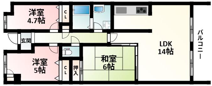 ファミリア三国(2SLDK/6階)の間取り写真