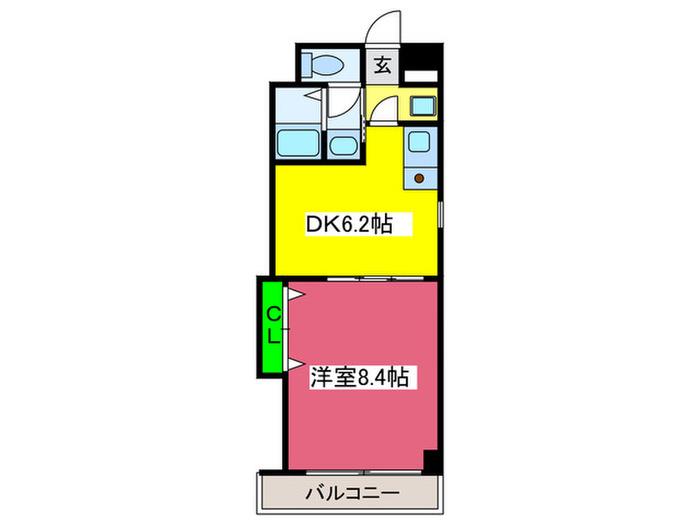 ヴィルヌーヴ南上町(1DK/4階)の間取り写真