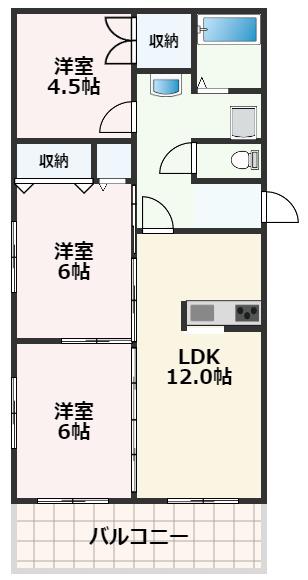 ウエストハイムII(3LDK/1階)の間取り写真