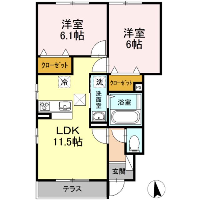 アゼリア(2LDK/1階)の間取り写真