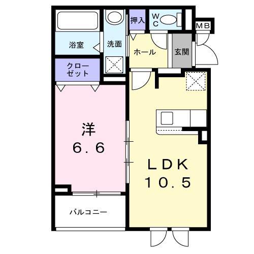 ルピナスHOSHIDA(1LDK/2階)の間取り写真