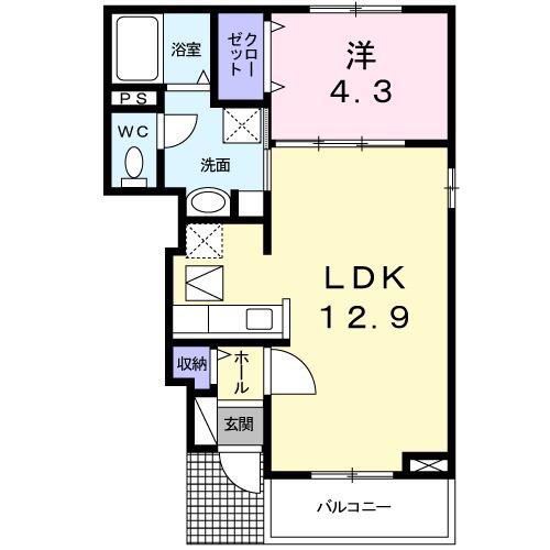 バルーム 7(1LDK/1階)の間取り写真