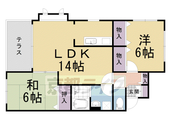 ヘーベルヒルズ西向日(2LDK/1階)の間取り写真