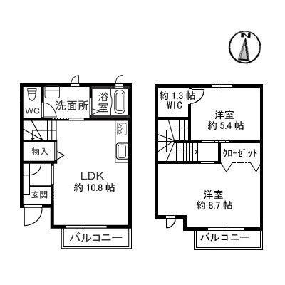 ハミングタウン II棟(2LDK/1階)の間取り写真