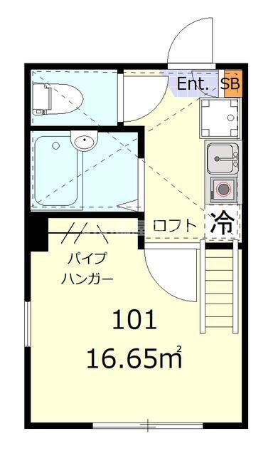 ヒューゲルハイム岸谷(1K/1階)の間取り写真