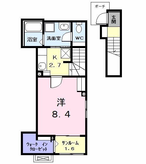 メゾンフランI(1K/2階)の間取り写真