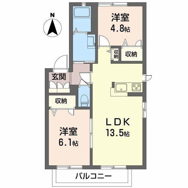 カーサパルコC(2LDK/2階)の間取り写真