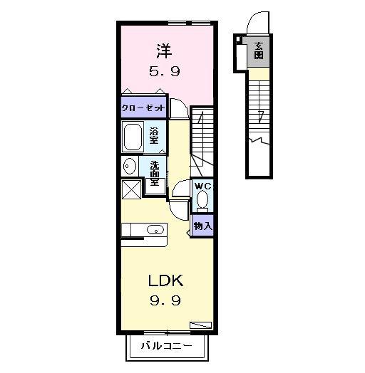 フィオーレ・KIII(1LDK/2階)の間取り写真