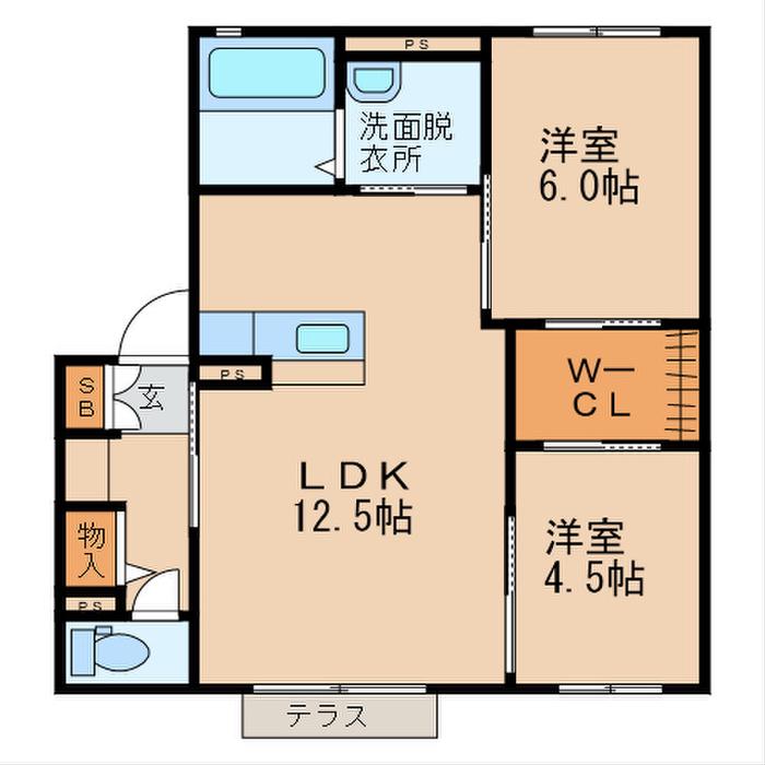 リバプール弐番館(2LDK/1階)の間取り写真