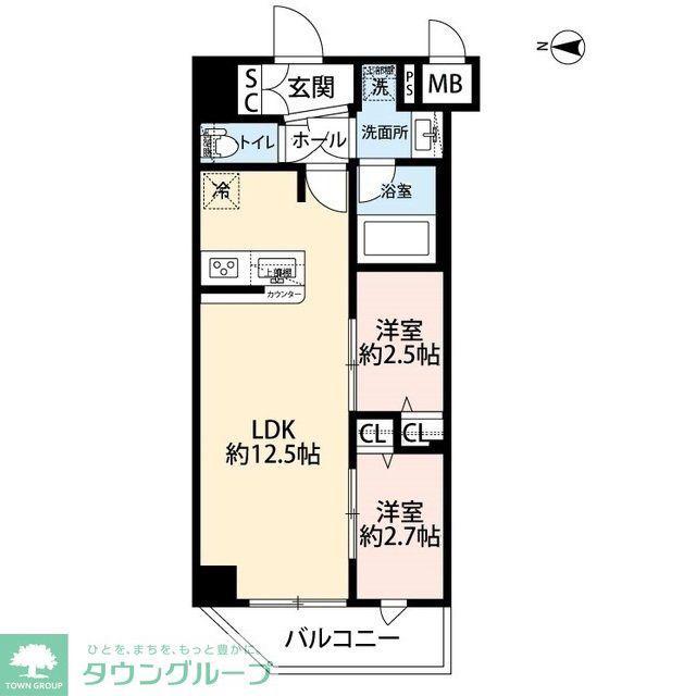 プレール・ドゥーク亀戸小村井(1SLDK/6階)の間取り写真