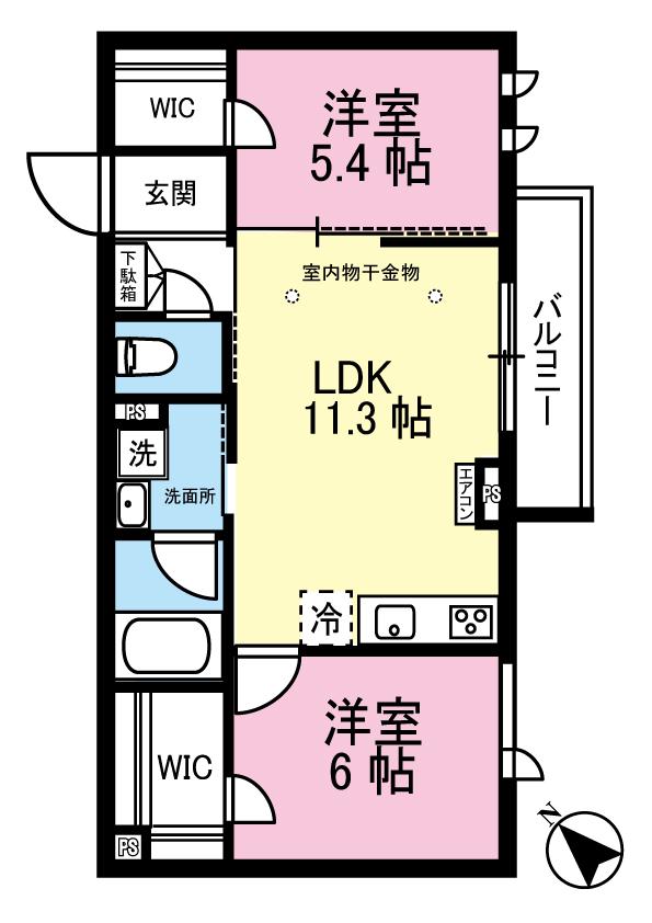 グランヒル港北(2LDK/1階)の間取り写真