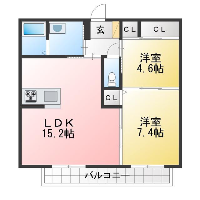 グランヴェルデ(2LDK/1階)の間取り写真