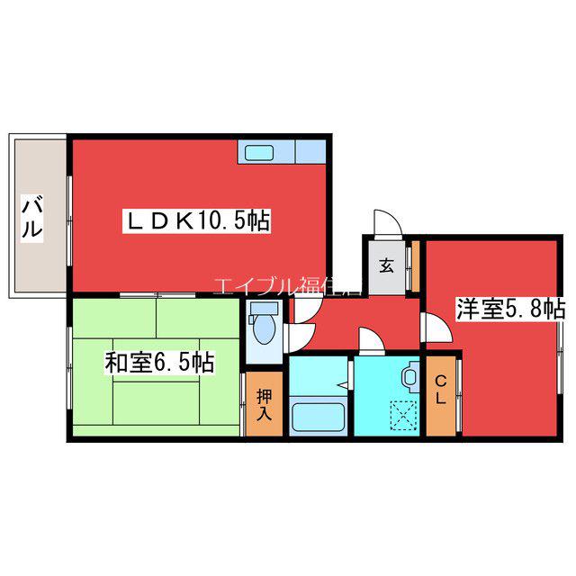 シャトー富士(2LDK/4階)の間取り写真