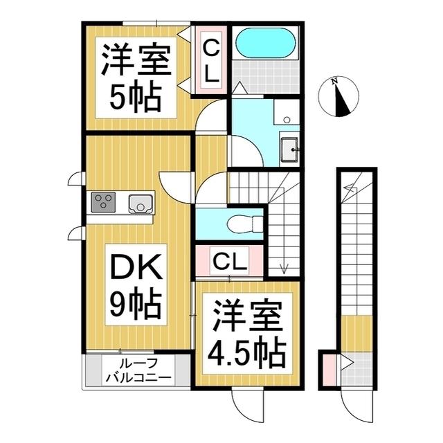 カーサパトリア D棟(2DK/2階)の間取り写真