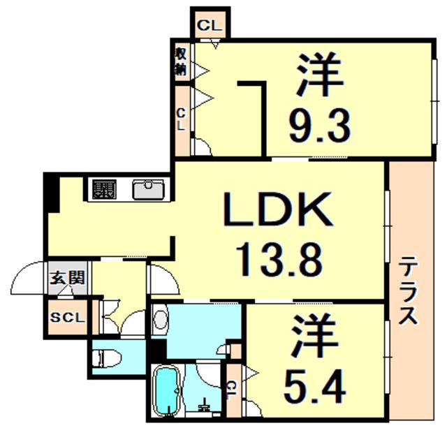 TERRACE甲子園花園(2LDK/1階)の間取り写真