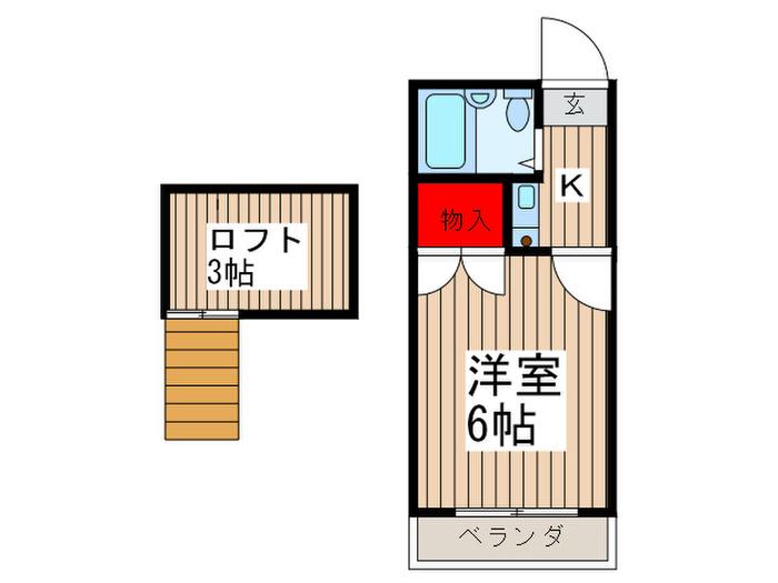 レインボーハウス(1K/1階)の間取り写真