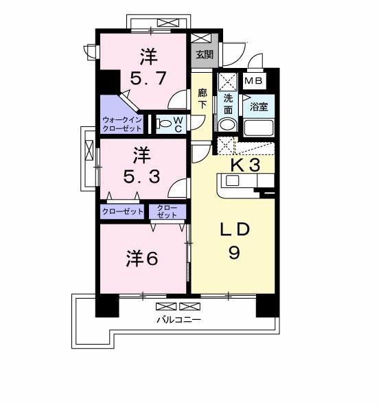 グランデスカイ空港南(3LDK/10階)の間取り写真