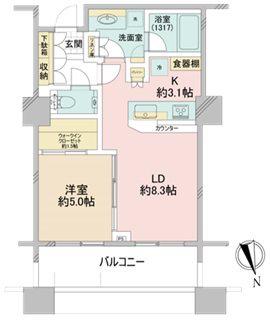 パークコート麻布十番ザタワー(1LDK/16階)の間取り写真