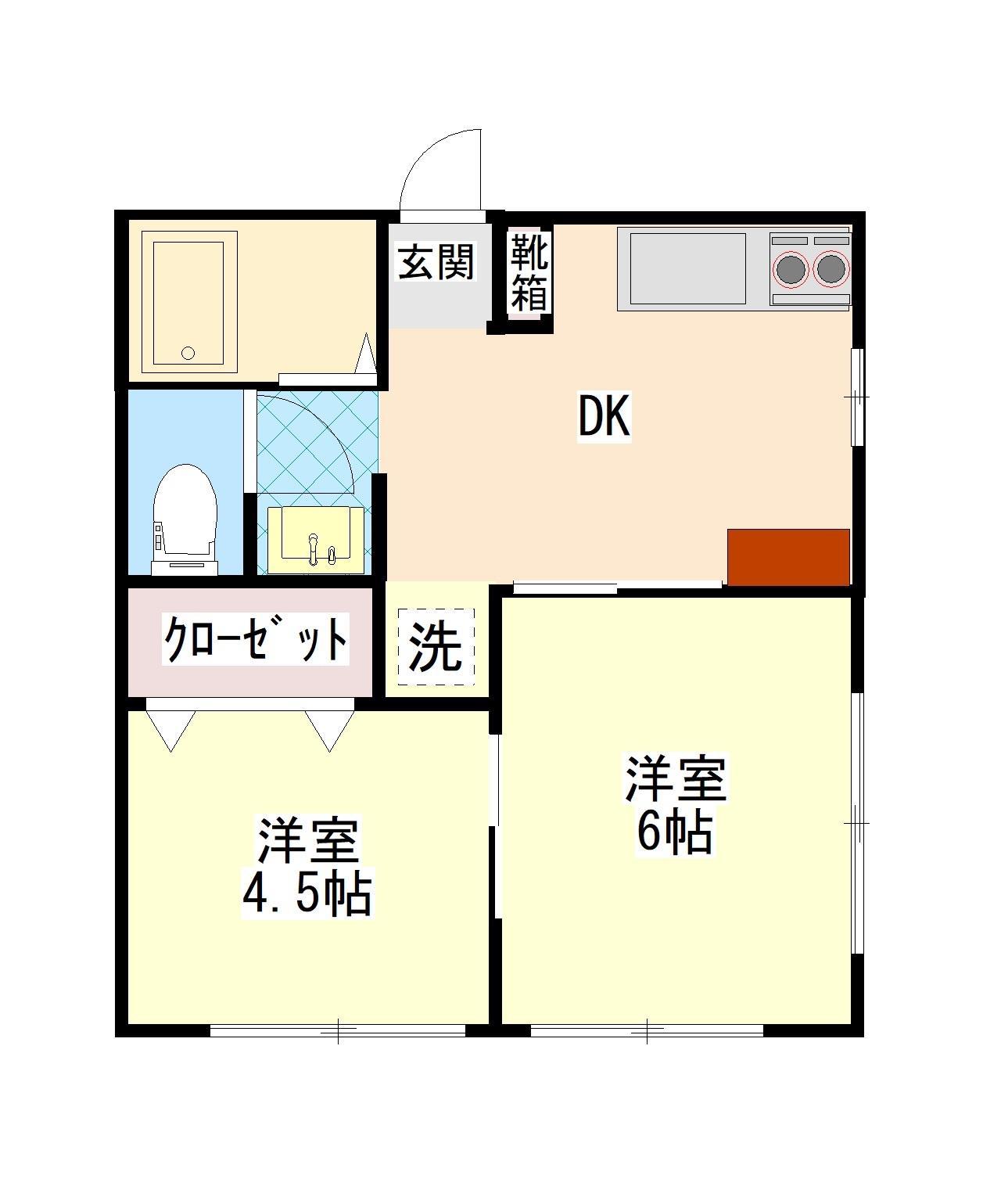T-メーゾン B棟(2DK/1階)の間取り写真