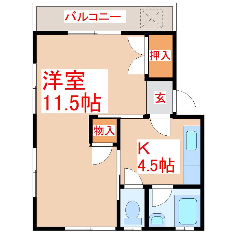 城山パールハイツ(1K/4階)の間取り写真