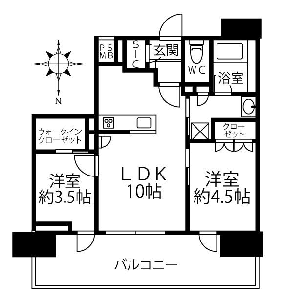 クリオレジダンス川崎南幸町(2LDK/10階)の間取り写真