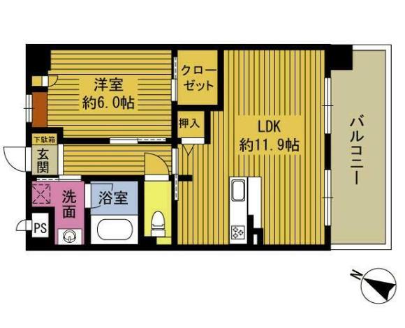 ＪＲ日豊本線 東別府駅 徒歩5分 5階建 築11年(1LDK/4階)の間取り写真